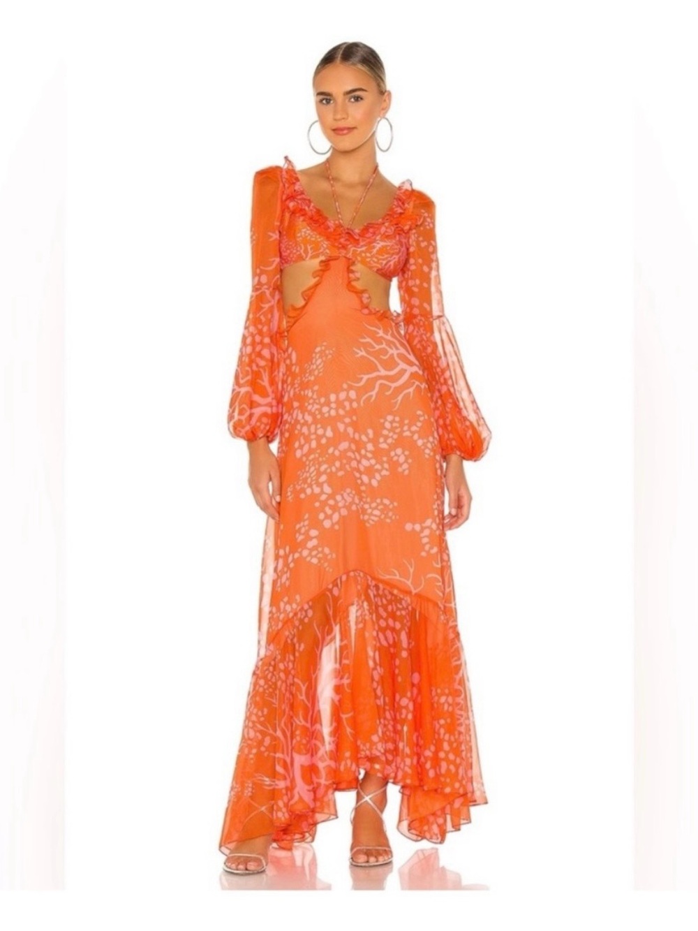 PatBo coral Print cut out dress